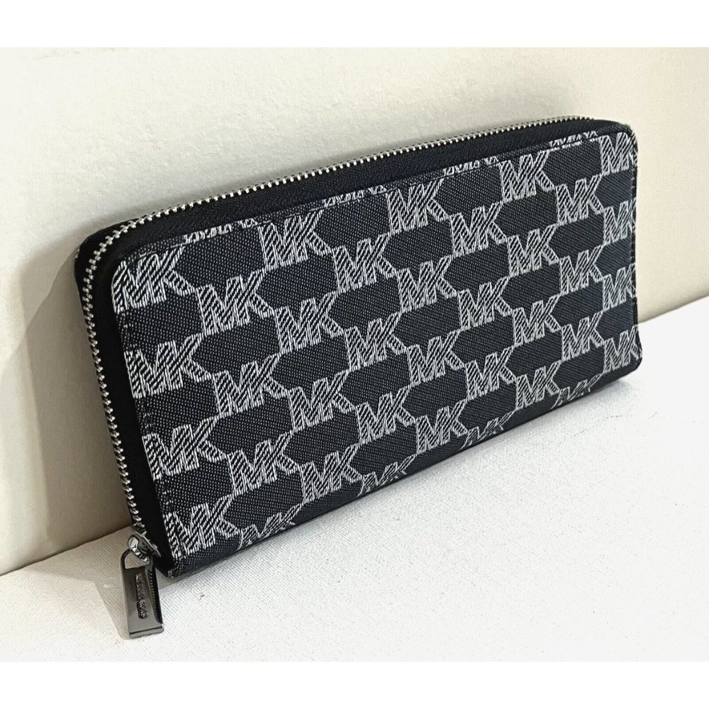 New Michael Kors Jet Set Cooper Tech Zip-Around Logo Wallet Black Multi - Picture 2 of 4